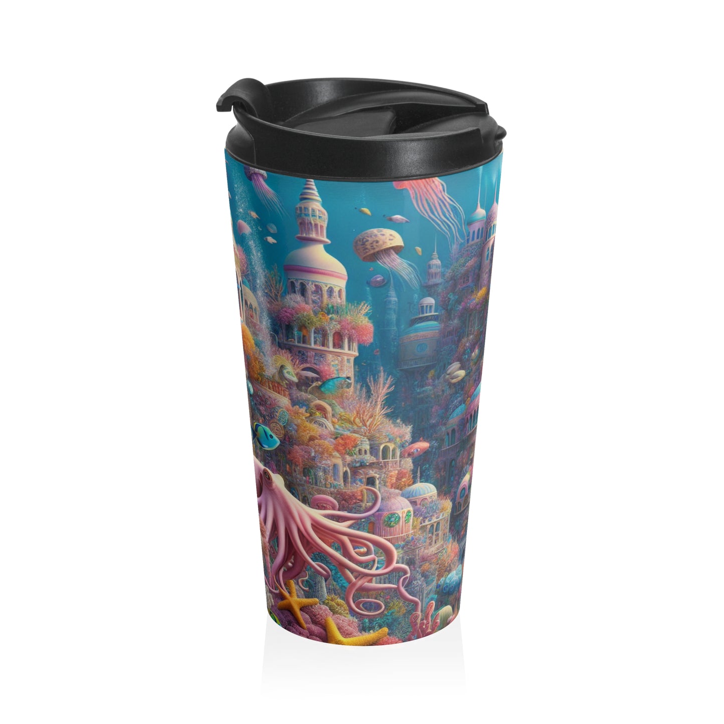 "Treasure of the Deep: A Fantastical Underwater City" - The Alien Stainless Steel Travel Mug