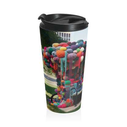 "Whimsical Wonders: Yarn-Bombing the Cityscape" - The Alien Stainless Steel Travel Mug Yarn Bombing (Fiber Art)