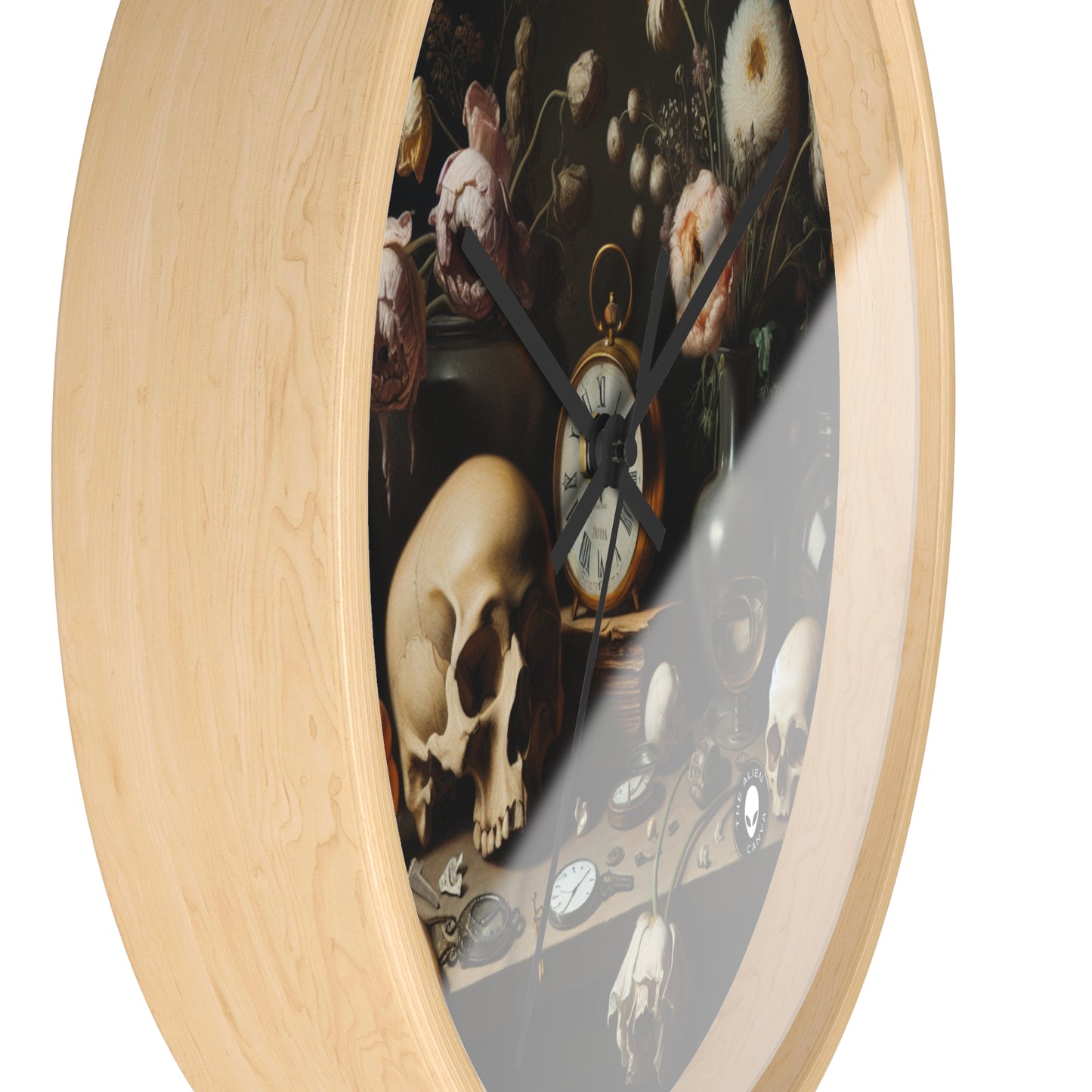 "Digital Decay: A Contemporary Vanitas Examining Consumerism in the 21st Century" - The Alien Wall Clock Vanitas Painting