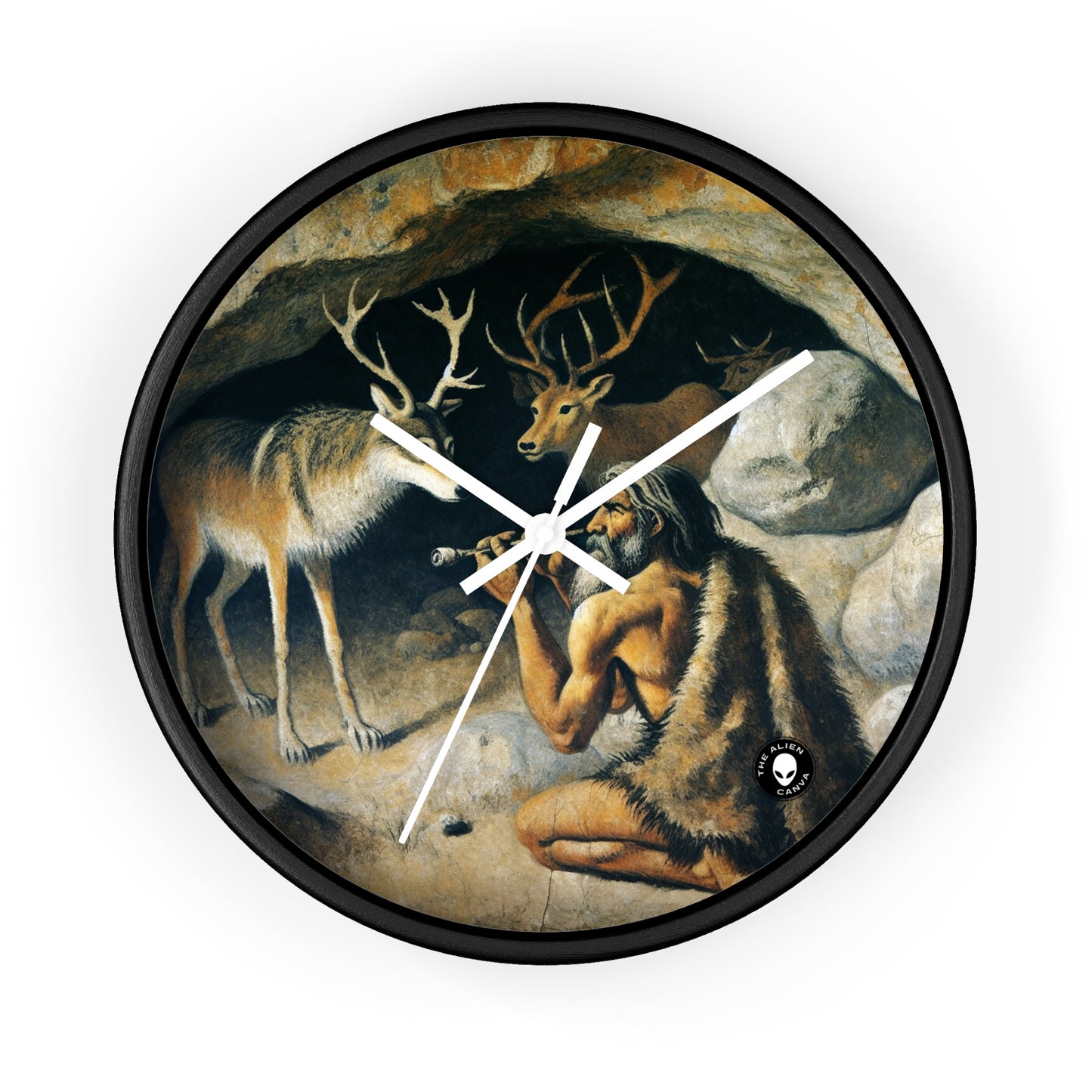 "Cazador y lobo: en busca de presas". - La pintura rupestre del reloj de pared alienígena