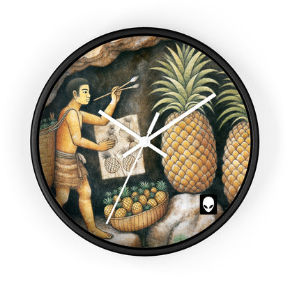 "Récolte d'ananas" - Le style de peinture rupestre de l'horloge murale extraterrestre