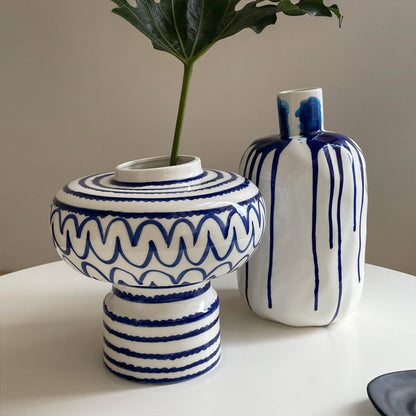 Wave Striped Art Glazed Ceramic Vase Ornaments