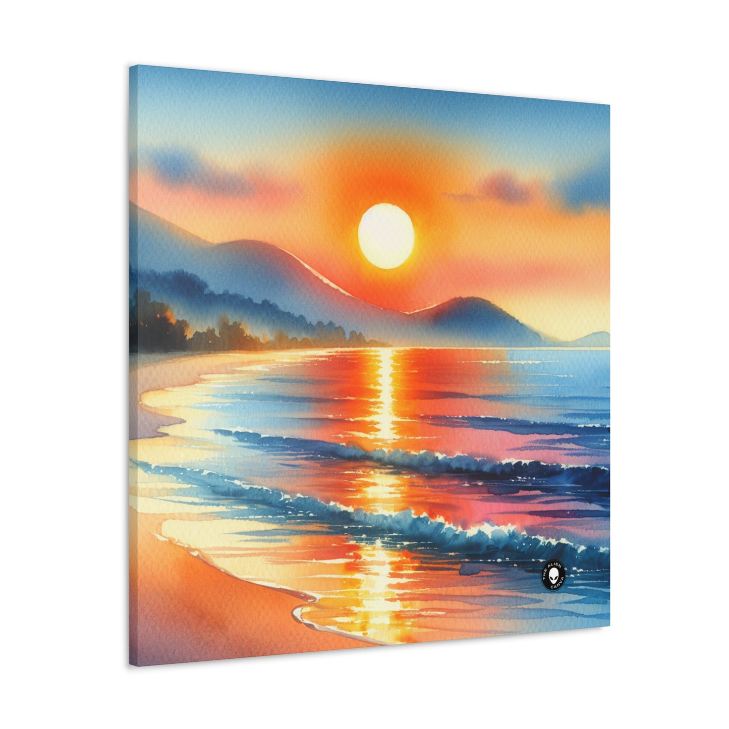 "Amanecer en la playa" - La pintura de acuarela de Alien Canva