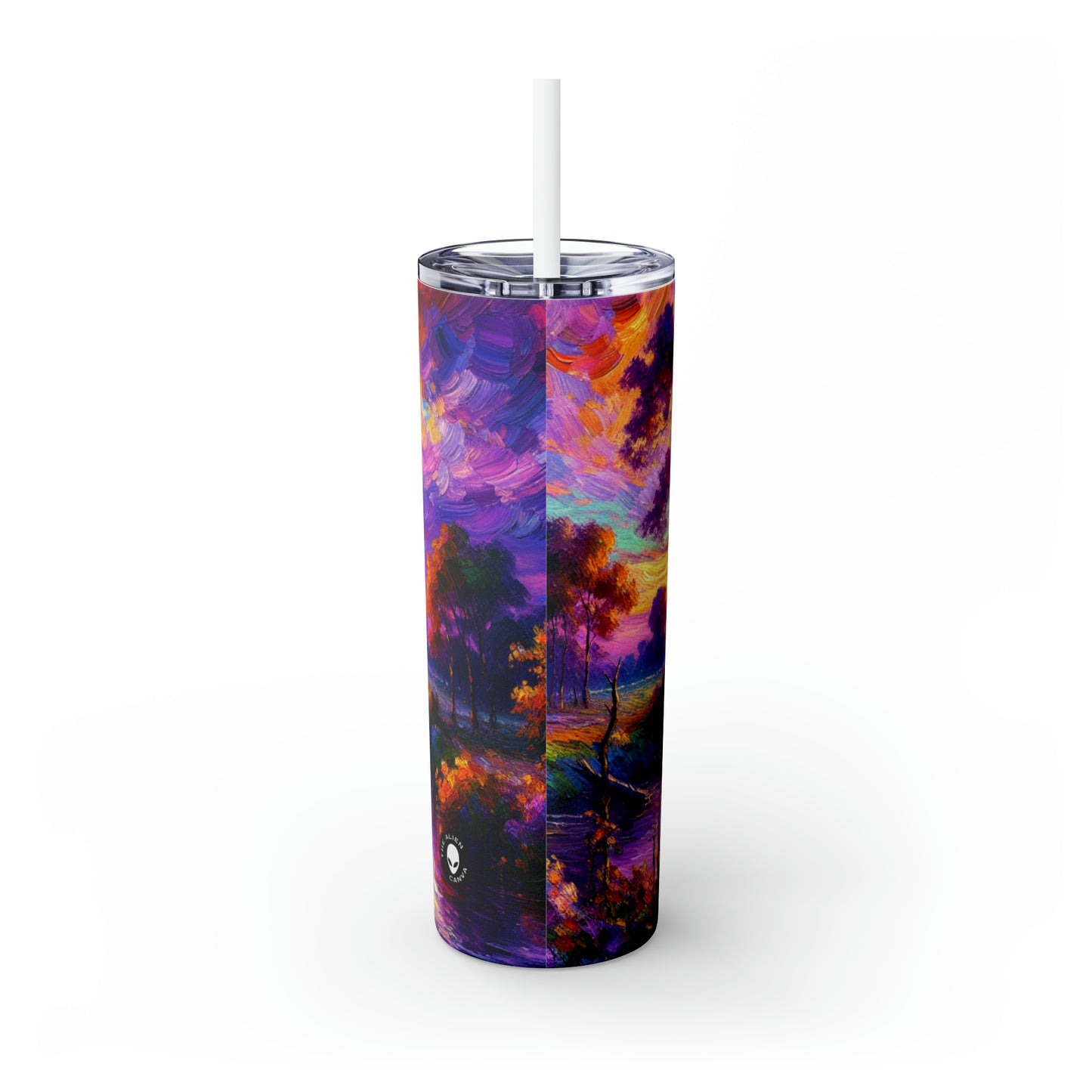 "Boulevards of Illumination: A Vibrant Post-Impressionist Cityscape" - The Alien Maars® Skinny Tumbler with Straw 20oz Post-Impressionism