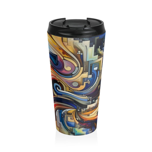 "Serene Blue: Abstract Art with Geometric Shapes" - The Alien Stainless Steel Travel Mug Abstract Art