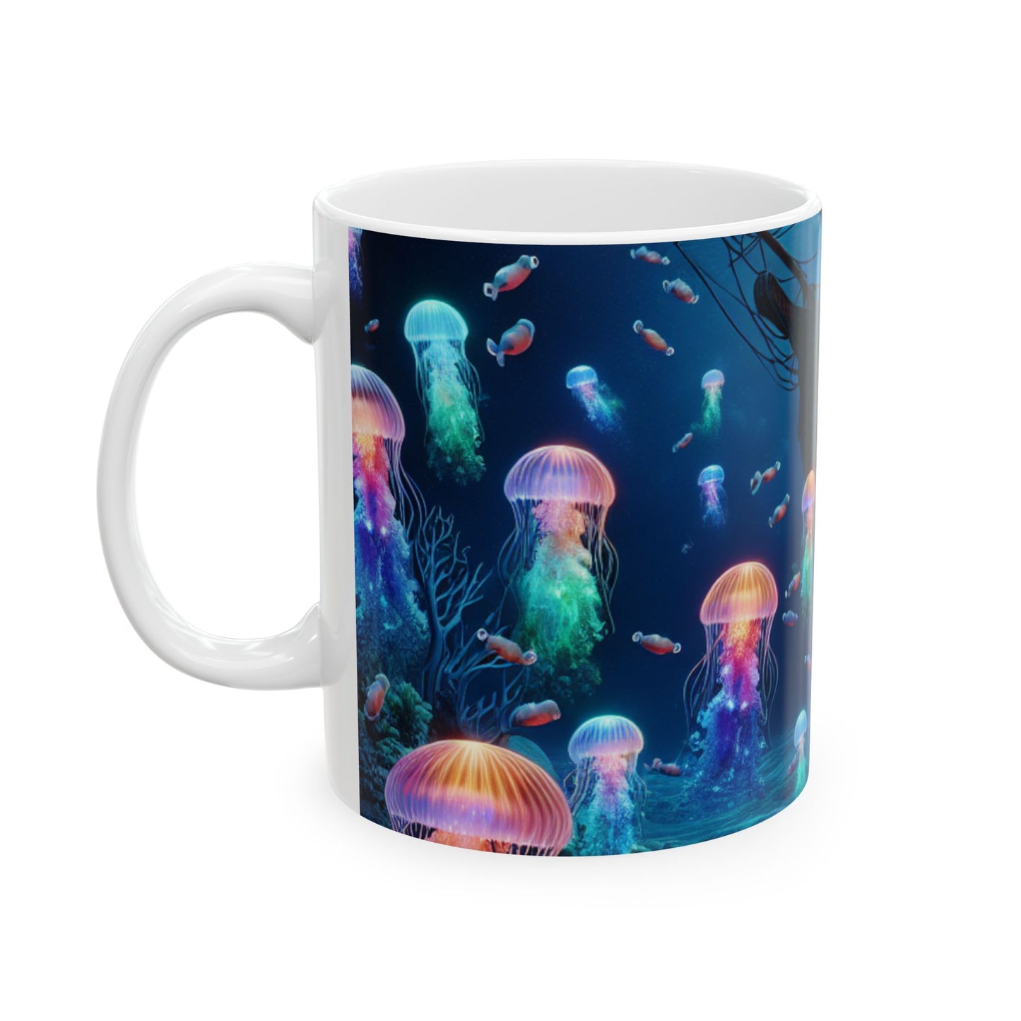 "Paraíso de medusas resplandecientes: una aventura submarina de ensueño" - Taza de cerámica The Alien de 11 oz