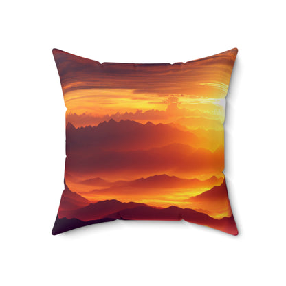 "Dawning Peaks: A Mountain Sunrise"- The Alien Spun Polyester Square Pillow