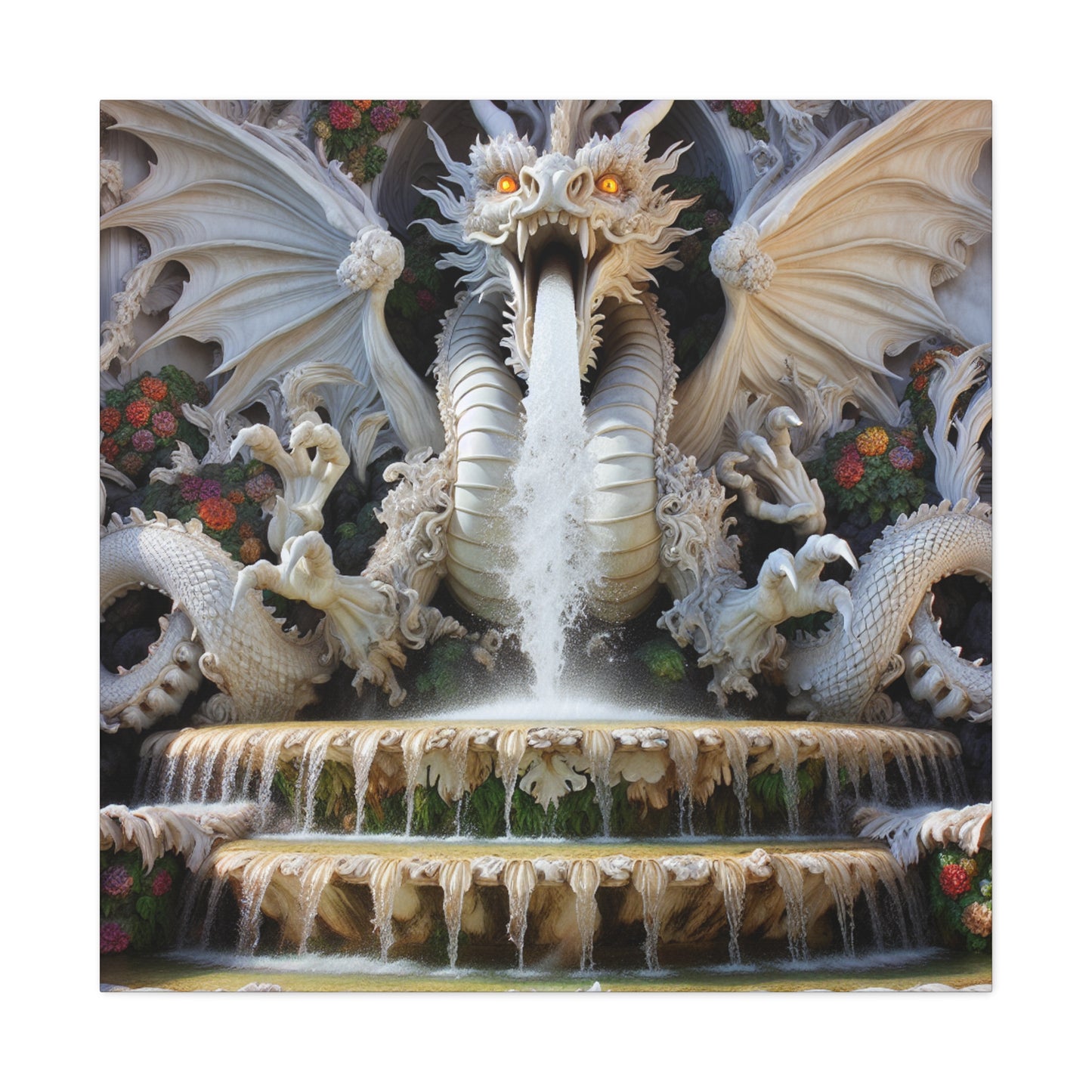 "Fiery Dragon Fountain: Heaven's Cascade" - The Alien Canva Rococo Style