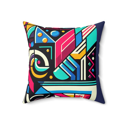 « Néon géométrique Pop » - L’oreiller carré en polyester filé Alien Style d’art contemporain