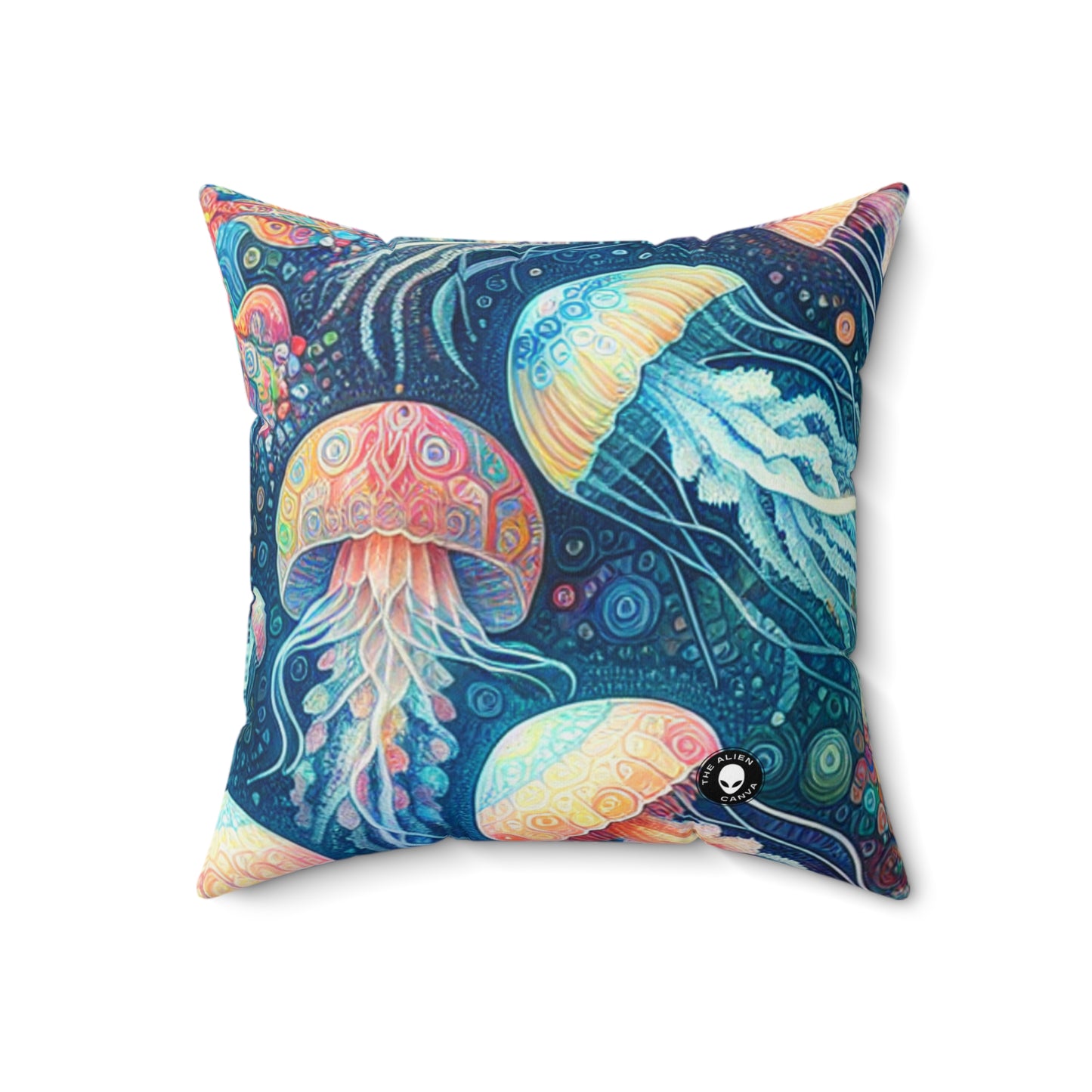 "Luminous Dance of the Deep"- The Alien Spun Polyester Square Pillow