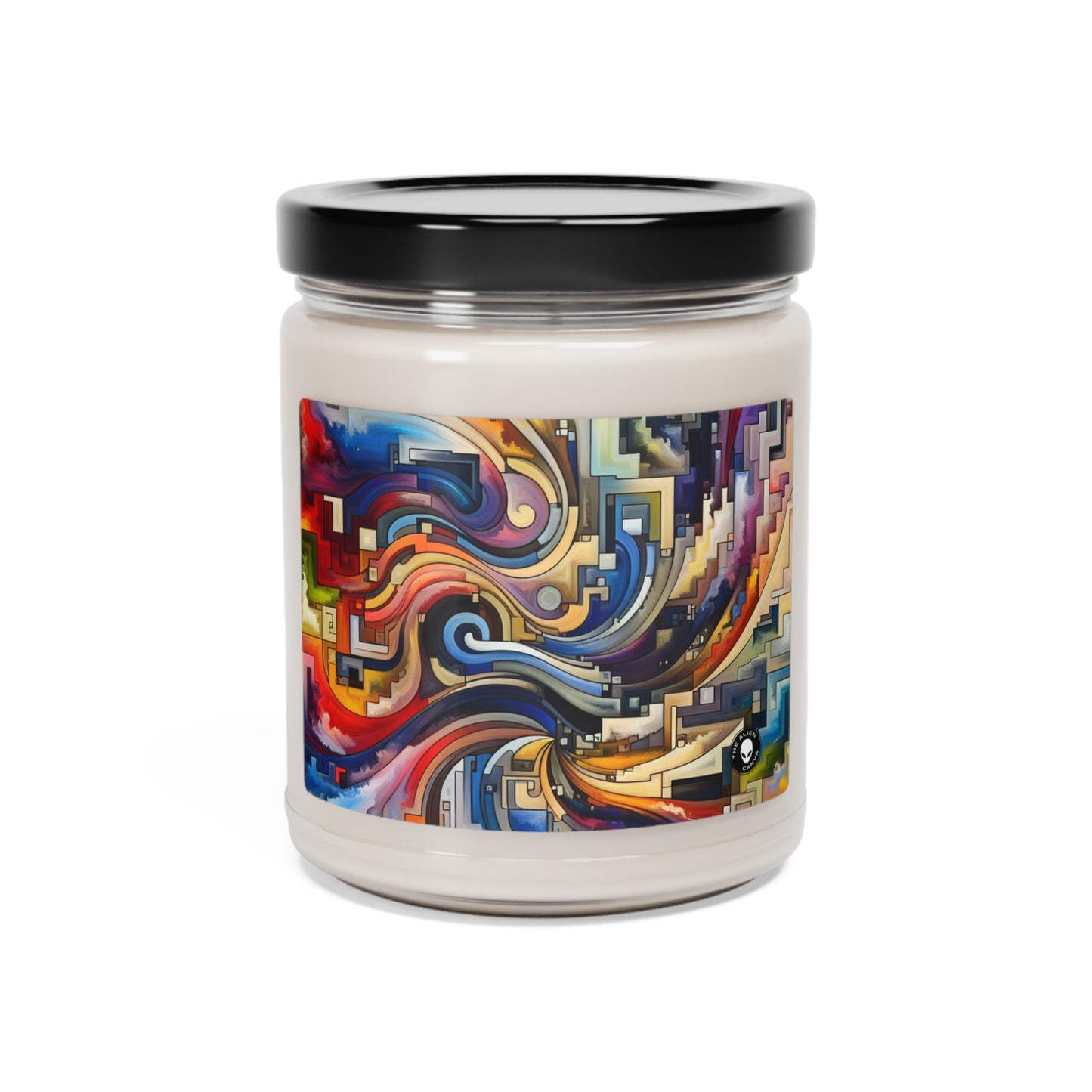 "Bleu serein : art abstrait avec des formes géométriques" - La bougie de soja parfumée Alien 9oz Art abstrait