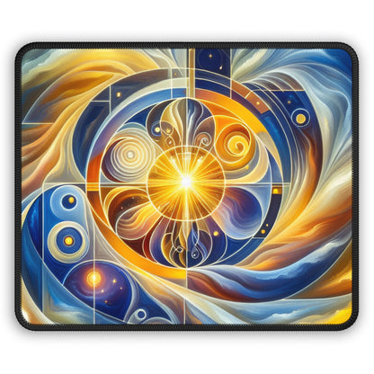 "Divinidad ascendente: un despertar espiritual en una geometría vibrante" - The Alien Gaming Mouse Pad Estilo de arte religioso