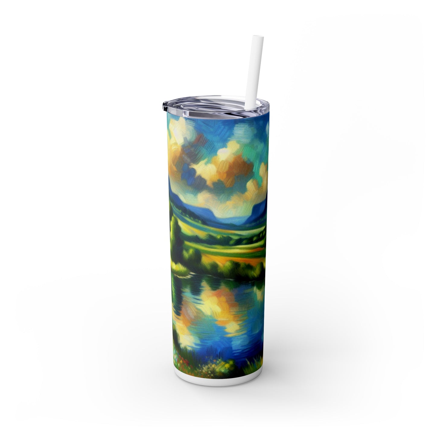 "Serenidad al atardecer: una pradera impresionista" - Vaso delgado con pajita de Alien Maars® de 20 oz Impresionismo