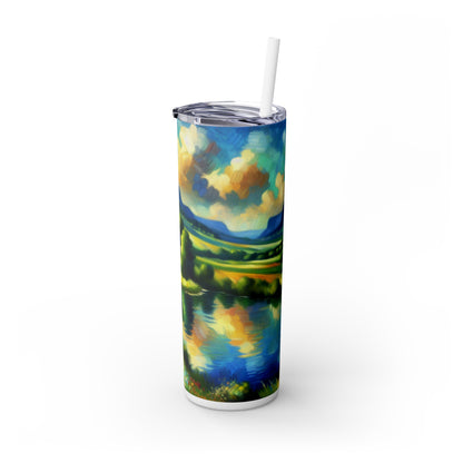 "Serenity at Sunset: An Impressionistic Meadow" - The Alien Maars® Skinny Tumbler with Straw 20oz Impressionism