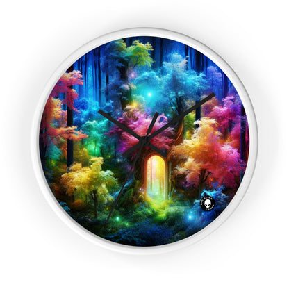 "Enchanted Rainbow Forest: Gateway to the Unseen Realm" - The Alien Wall Clock