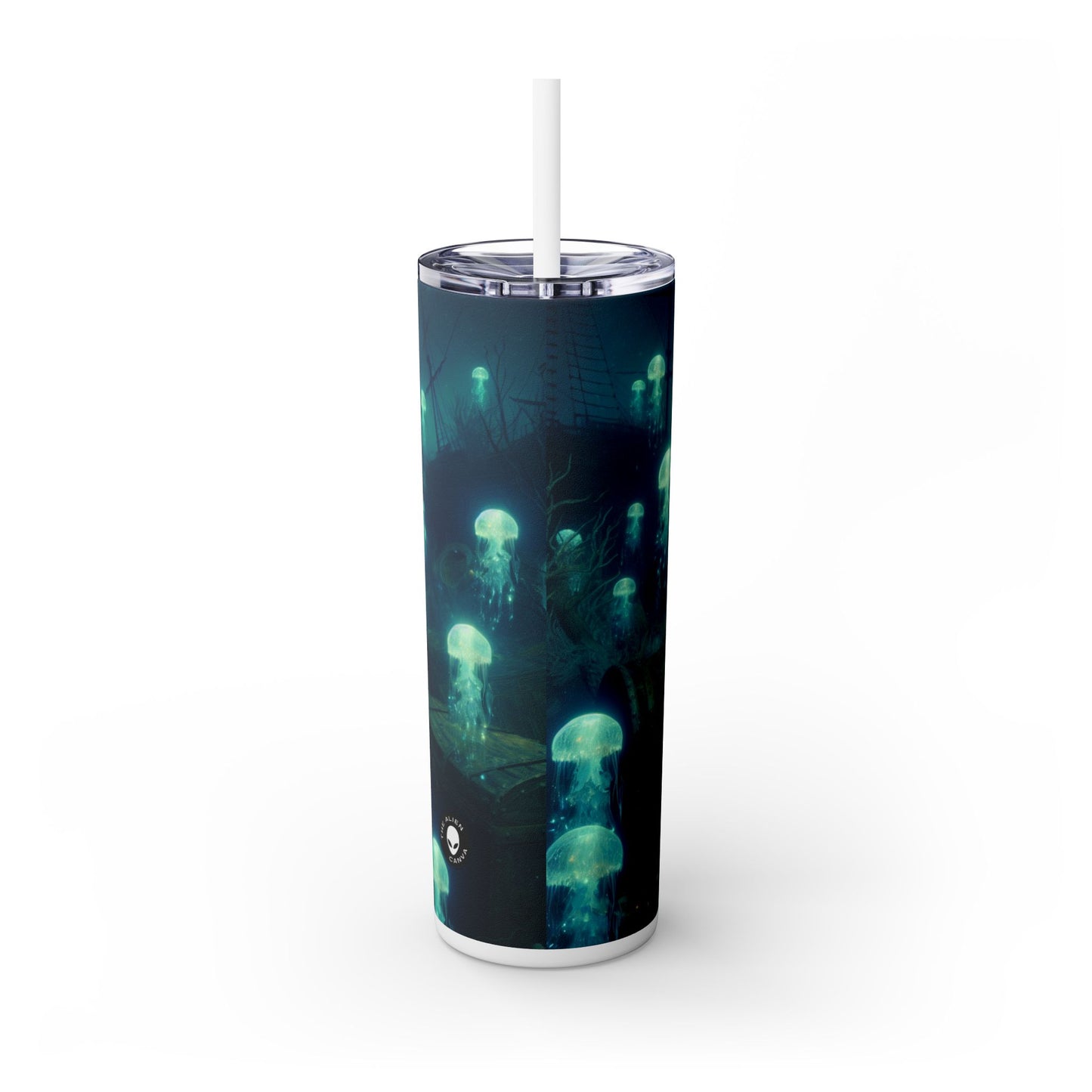 "Glowing Jellyfishes in the Deep" - The Alien Maars® Skinny Tumbler with Straw 20oz