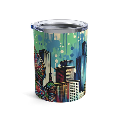 "Ciudad brillante: un toque de color en el horizonte" - The Alien Tumbler 10oz Street Art/Estilo graffiti