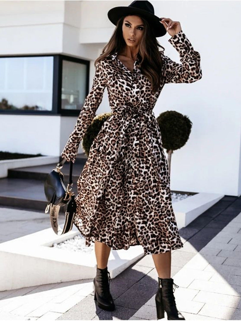 Long sleeve leopard print dress