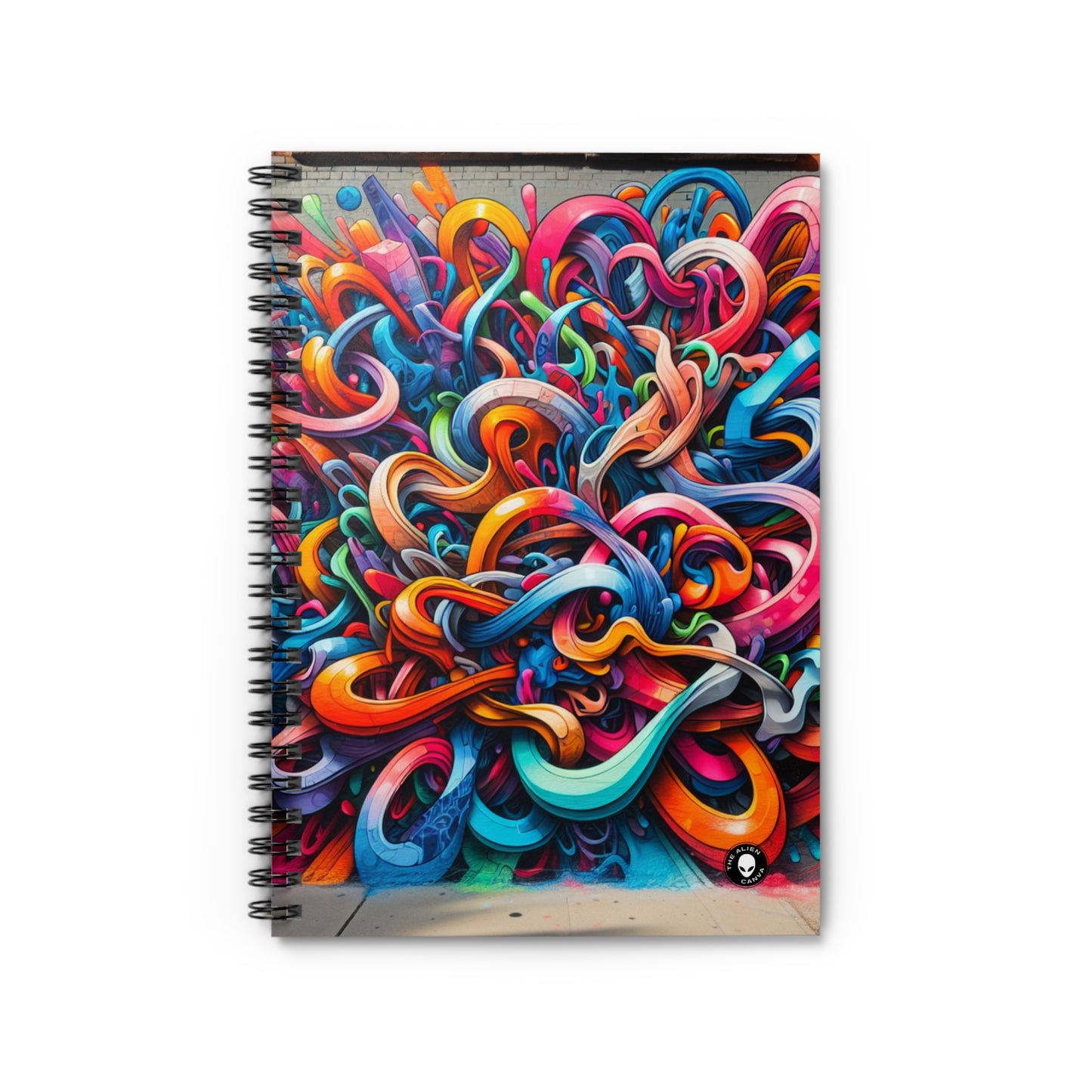 "Urban Vibe: A Graffiti Cityscape" - The Alien Spiral Notebook (Ruled Line) Graffiti Art