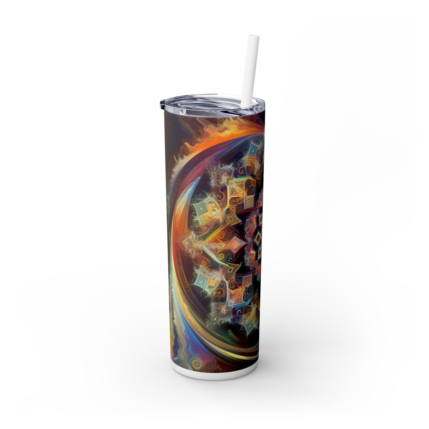 "Dynamic Mandala: A Vibrant Geometric Painting" - The Alien Maars® Skinny Tumbler with Straw 20oz