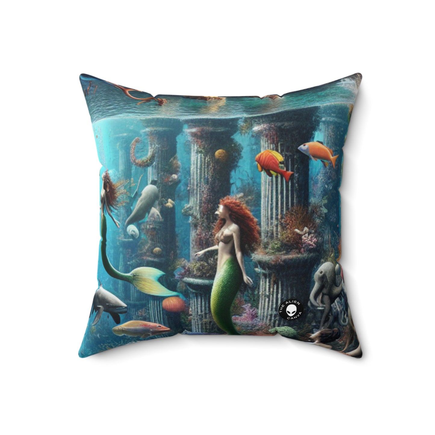 "Seascape Serenity: An Underwater Haven"- The Alien Spun Polyester Square Pillow