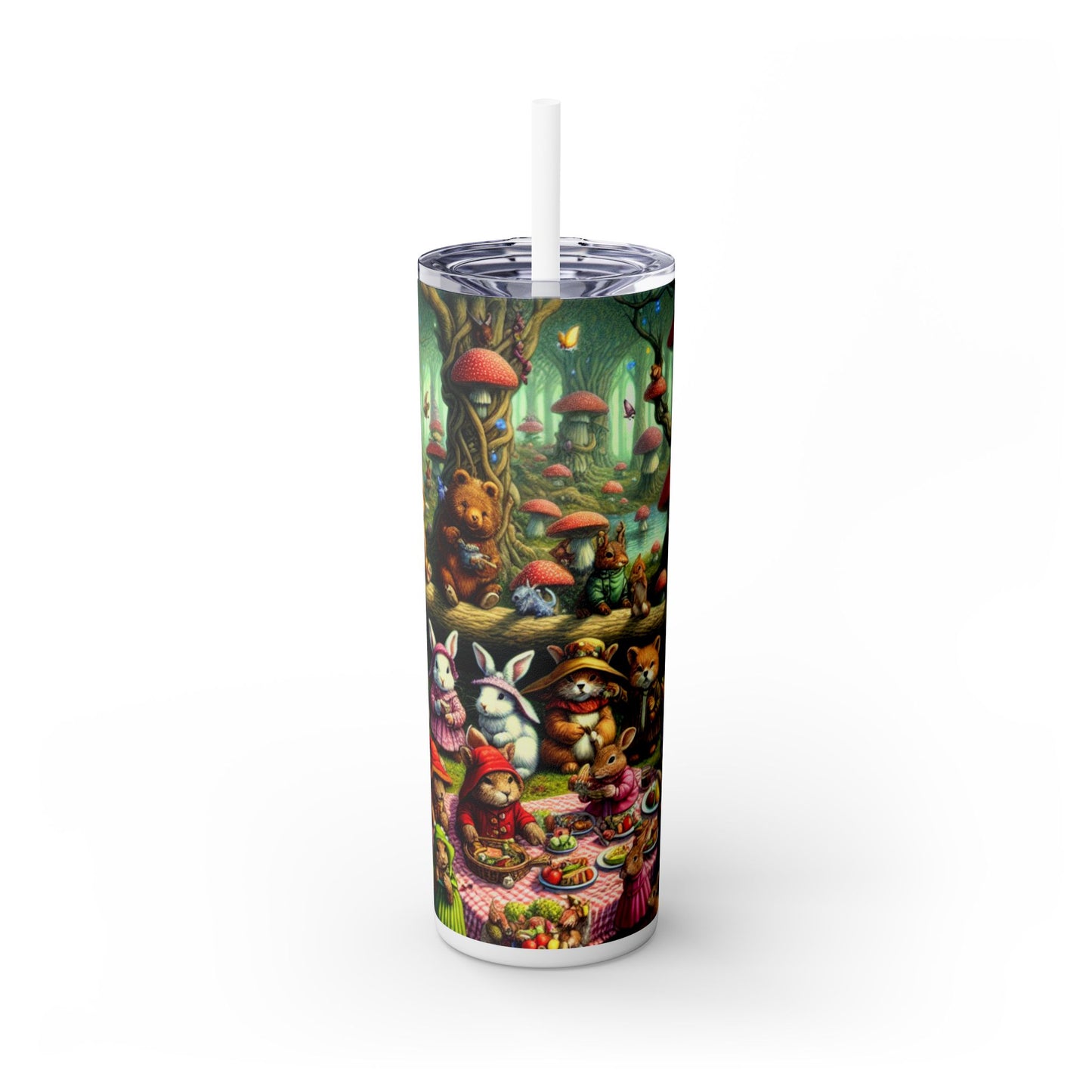 "Fantastical Forest Picnic: Animal Fashion Show" - The Alien Maars® Skinny Tumbler with Straw 20oz