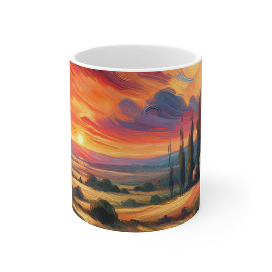 "Vistas harmonieuses : une célébration postimpressionniste de la nature et de la vie rurale" - La tasse en céramique Alien 11oz postimpressionnisme