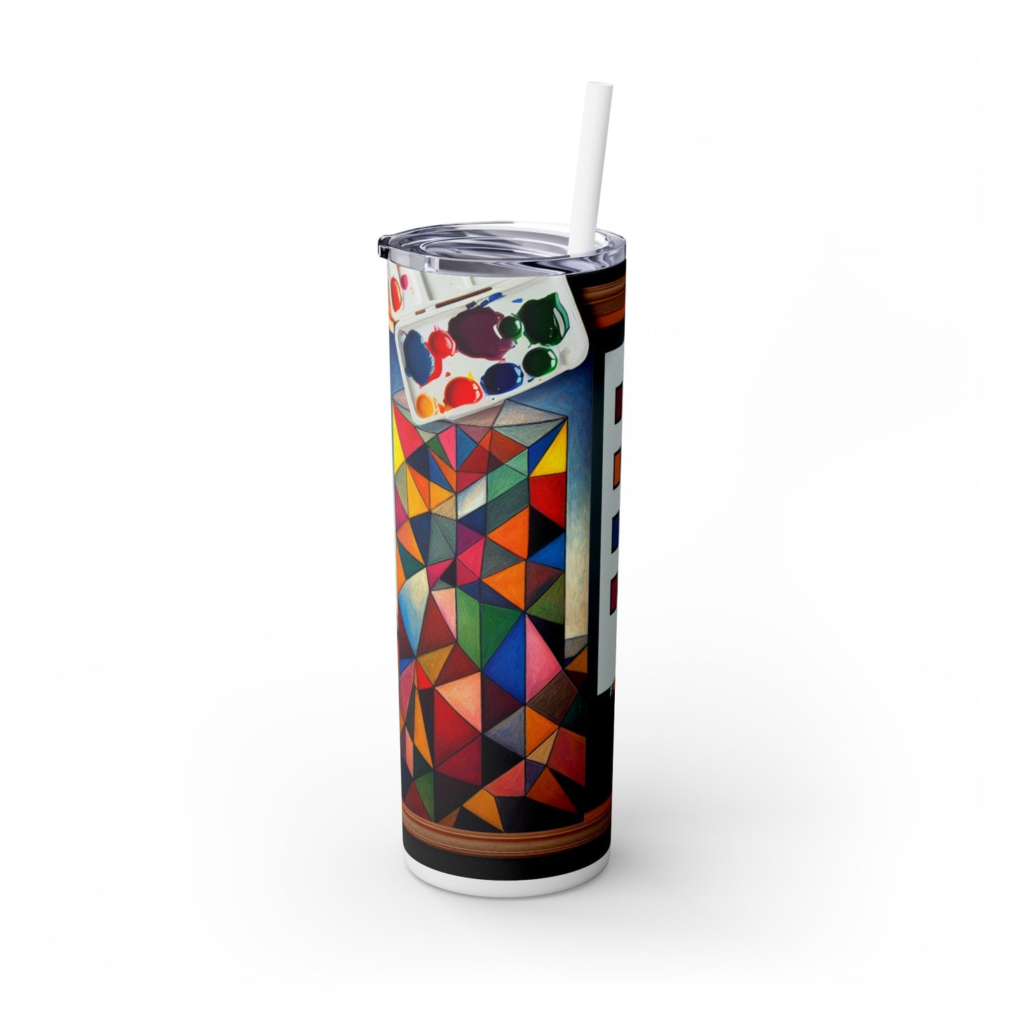 "Futuristic Metropolis: A Synthetic Cubism Cityscape" - The Alien Maars® Skinny Tumbler with Straw 20oz Synthetic Cubism