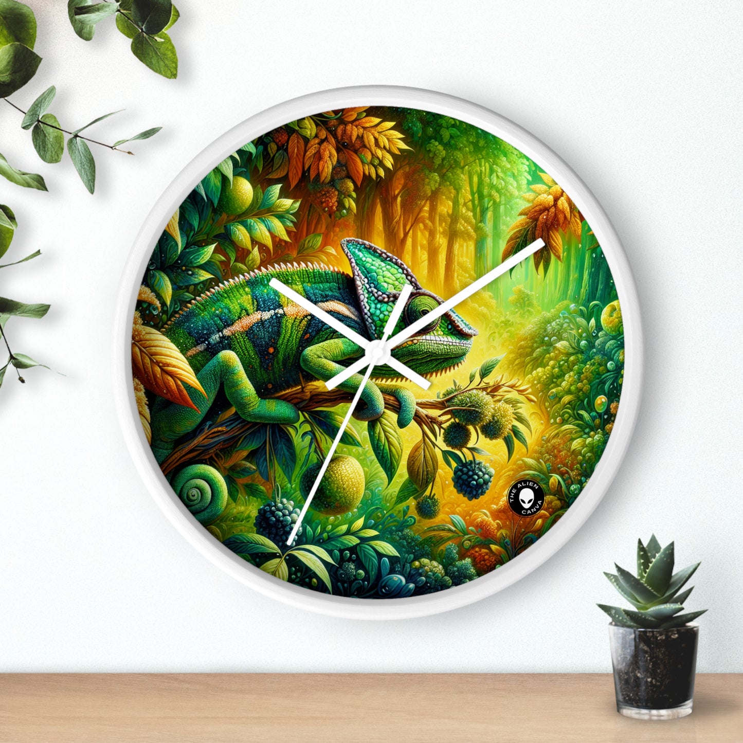 "Bosques vibrantes y el camuflaje camaleón" - El reloj de pared alienígena