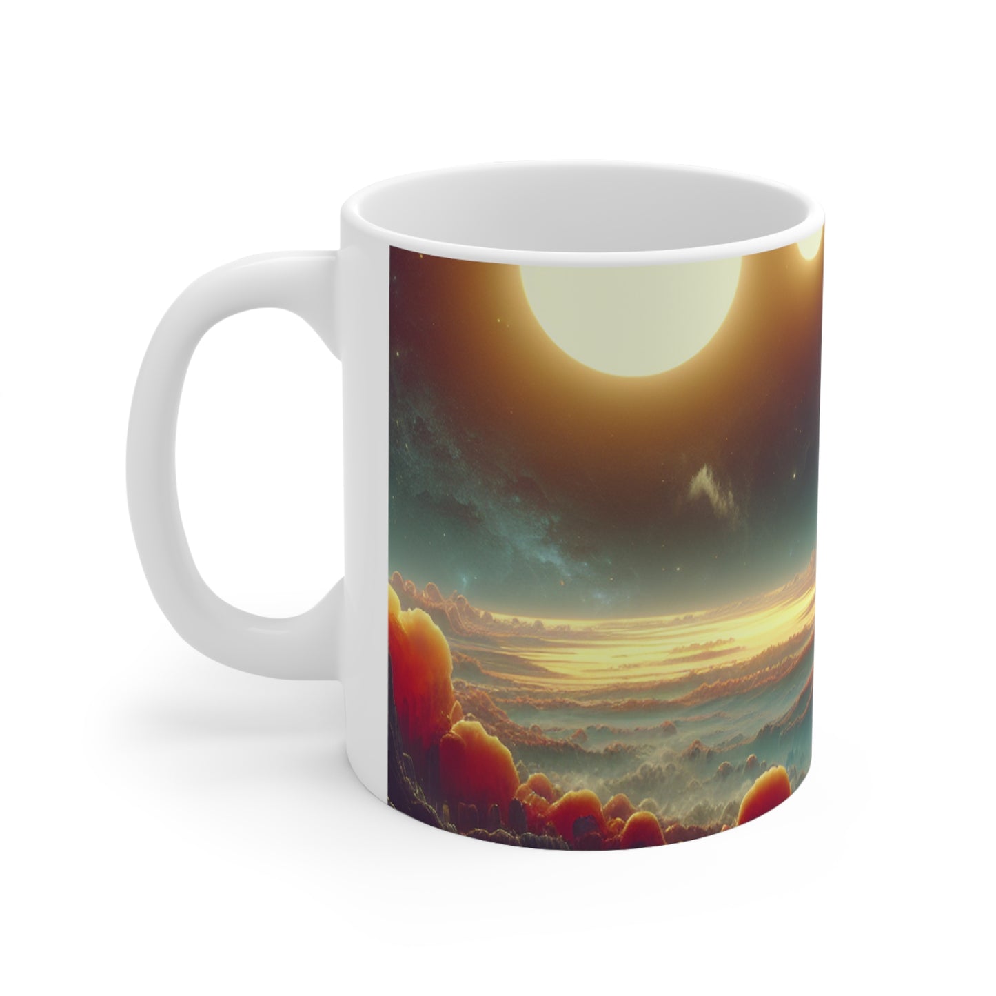 "L'aube des trois soleils : une odyssée de l'espace de science-fiction" - La tasse en céramique Alien 11oz Art du jeu vidéo