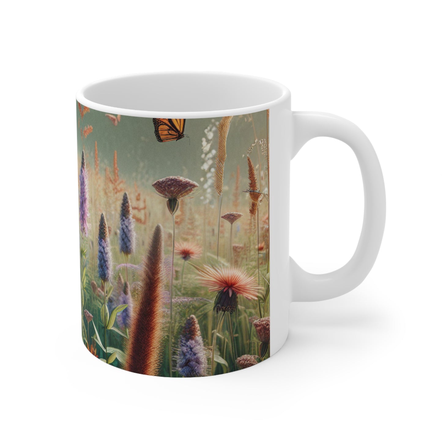 "A Monarch in Wildflower Meadow" - The Alien Ceramic Mug 11oz Realism Style