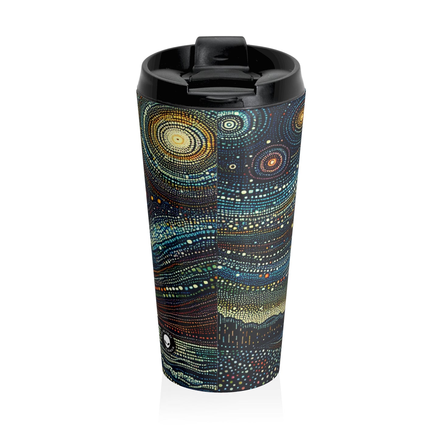 "Starry Dots: A Celestial Mosaic" - The Alien Stainless Steel Travel Mug Pointillism