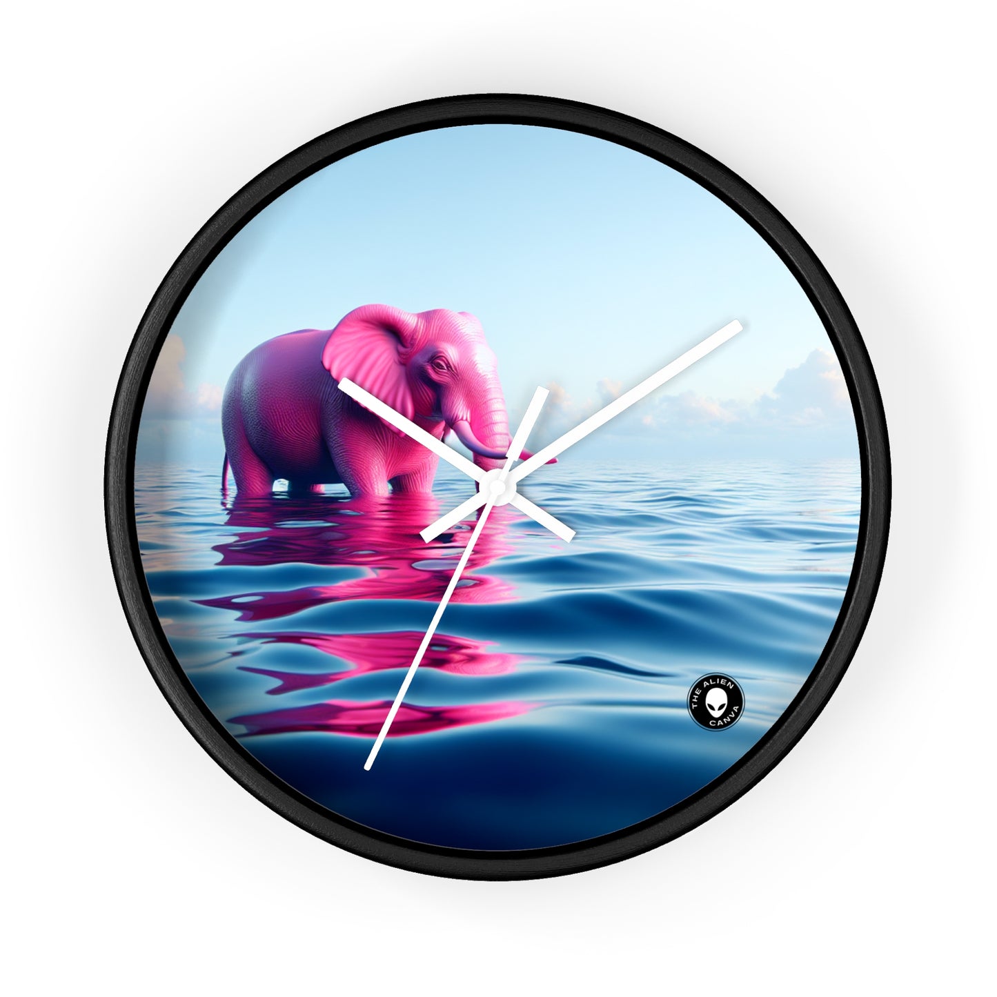 "El elefante rosa en el mar azul profundo" - The Alien Wall Clock Un elefante rosa flotando en el océano