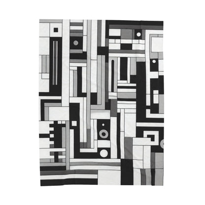 "De Stijl in Black and White" - The Alien Velveteen Plush Blanket De Stijl Style