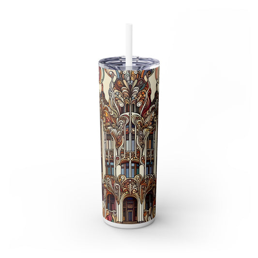 "Enchanted Seasons: Art Nouveau Forest Illustration" - The Alien Maars® Skinny Tumbler with Straw 20oz Art Nouveau