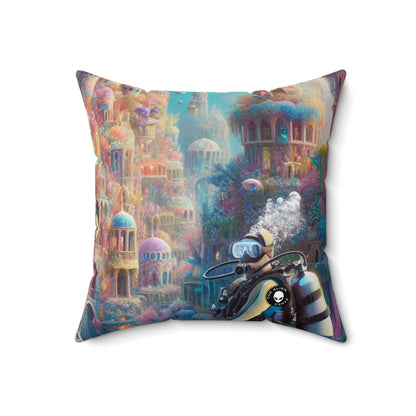 "Treasure of the Deep: A Fantastical Underwater City"- The Alien Spun Polyester Square Pillow