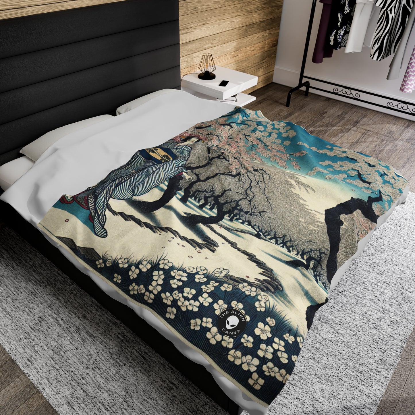 "Blossoming Sky" - The Alien Velveteen Plush Blanket Ukiyo-e (Japanese Woodblock Printing)