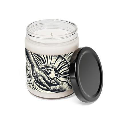 "Uniting Hands, Uniting Nations" - The Alien Scented Soy Candle 9oz Woodcut Printing Style