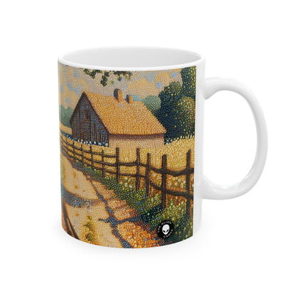 "Autumn Bliss: Pointillism Forest" - The Alien Ceramic Mug 11oz Pointillism