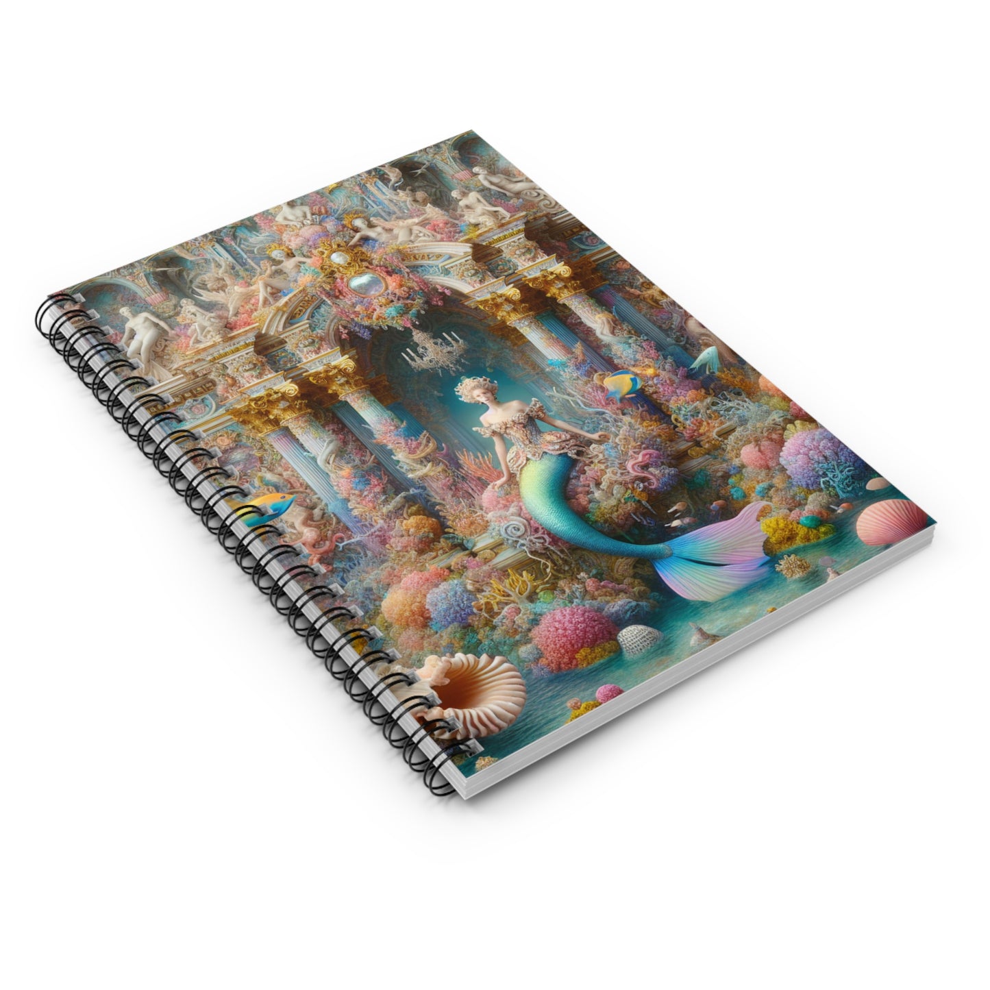 "Underwater Splendor: A Rococo Mermaid Palace" - The Alien Spiral Notebook (Ruled Line) Rococo Style