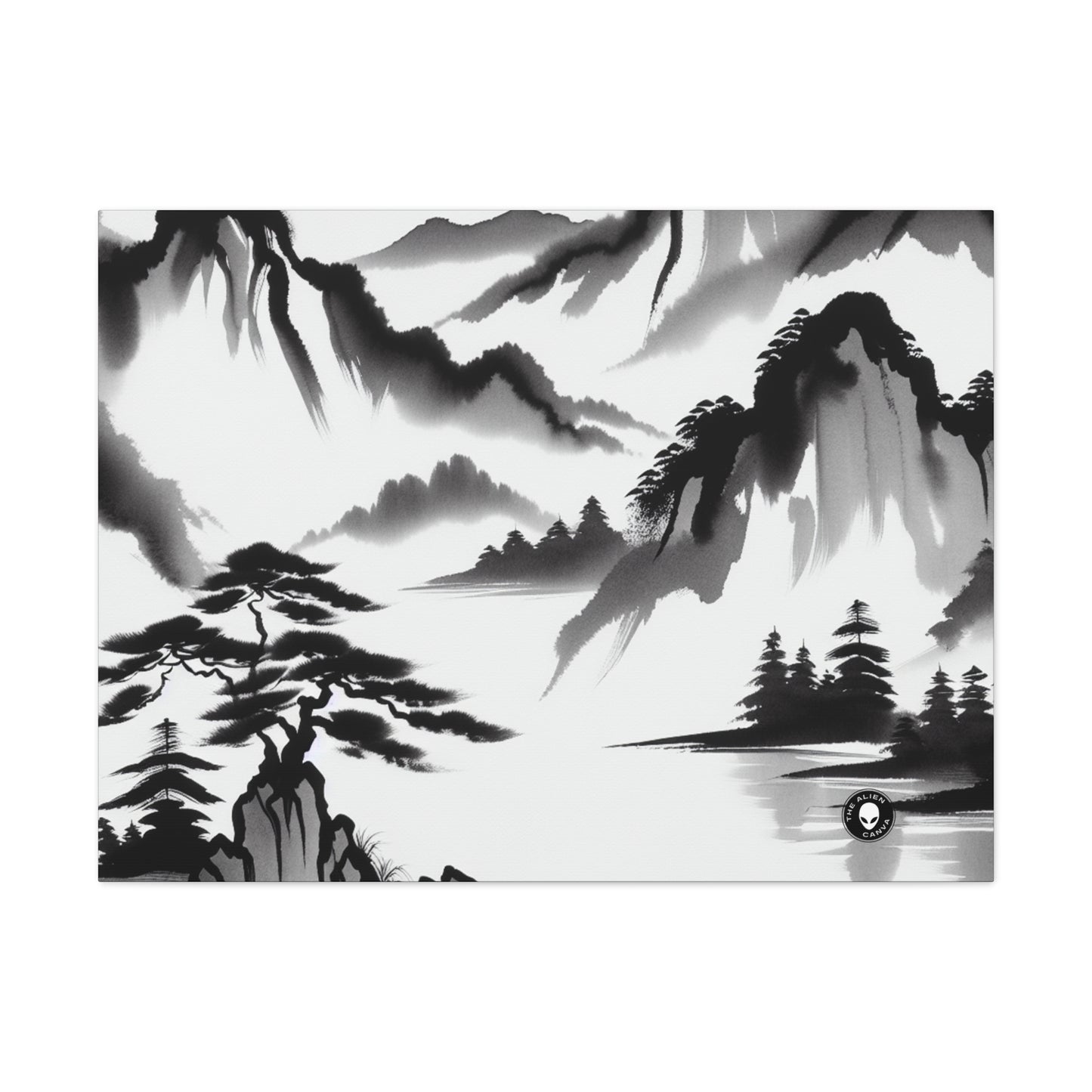 "Mountain Reflection: A Serene Zen Ink Painting" - The Alien Canva Zen Ink Painting