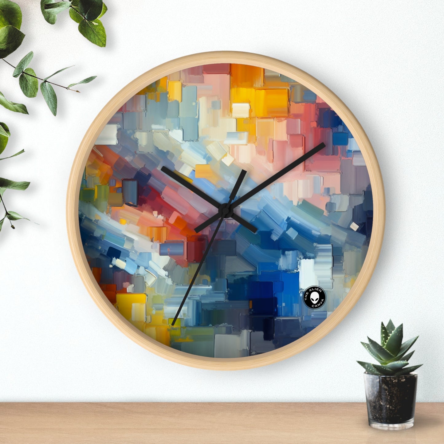 "Coucher de soleil tranquille : une peinture de champ de couleur pastel doux" - La peinture de champ de couleur de l'horloge murale extraterrestre