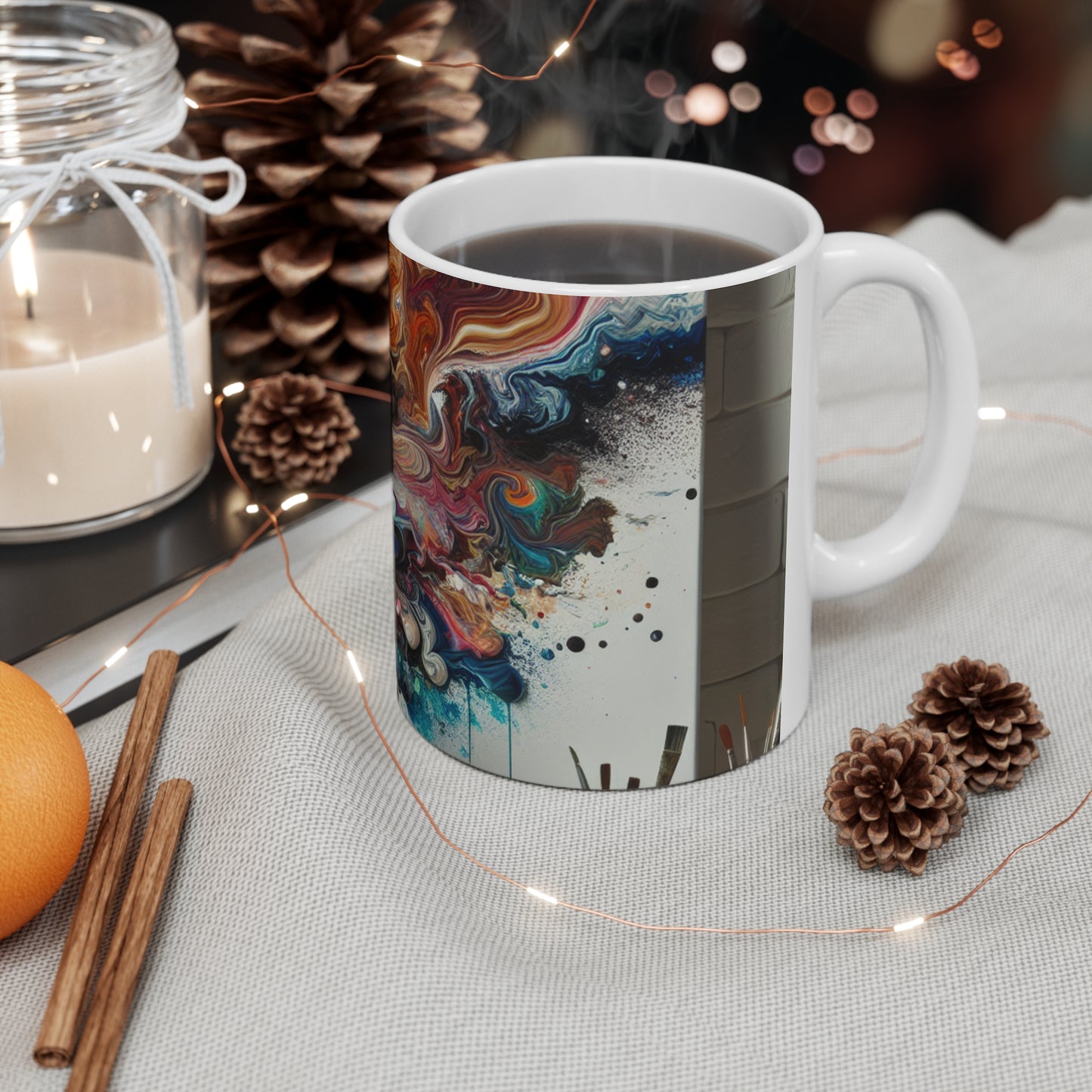 "A Paint Poured Paradise: Acrylic Pouring Art" - The Alien Ceramic Mug 11oz Acrylic Pouring Style