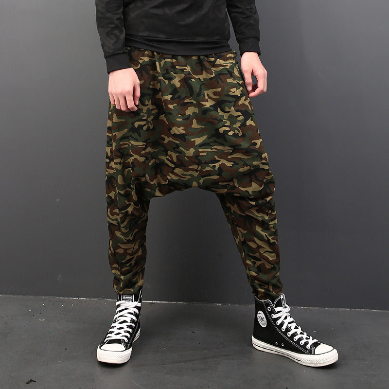 Sarouel imprimé camouflage, entrejambe, pantalon hip-hop