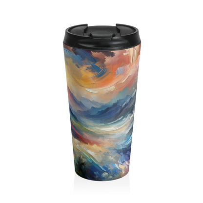 "Abstract Landscape: Exploring Emotional Depths Through Color & Texture" - The Alien Stainless Steel Travel Mug Abstract Expressionism Style