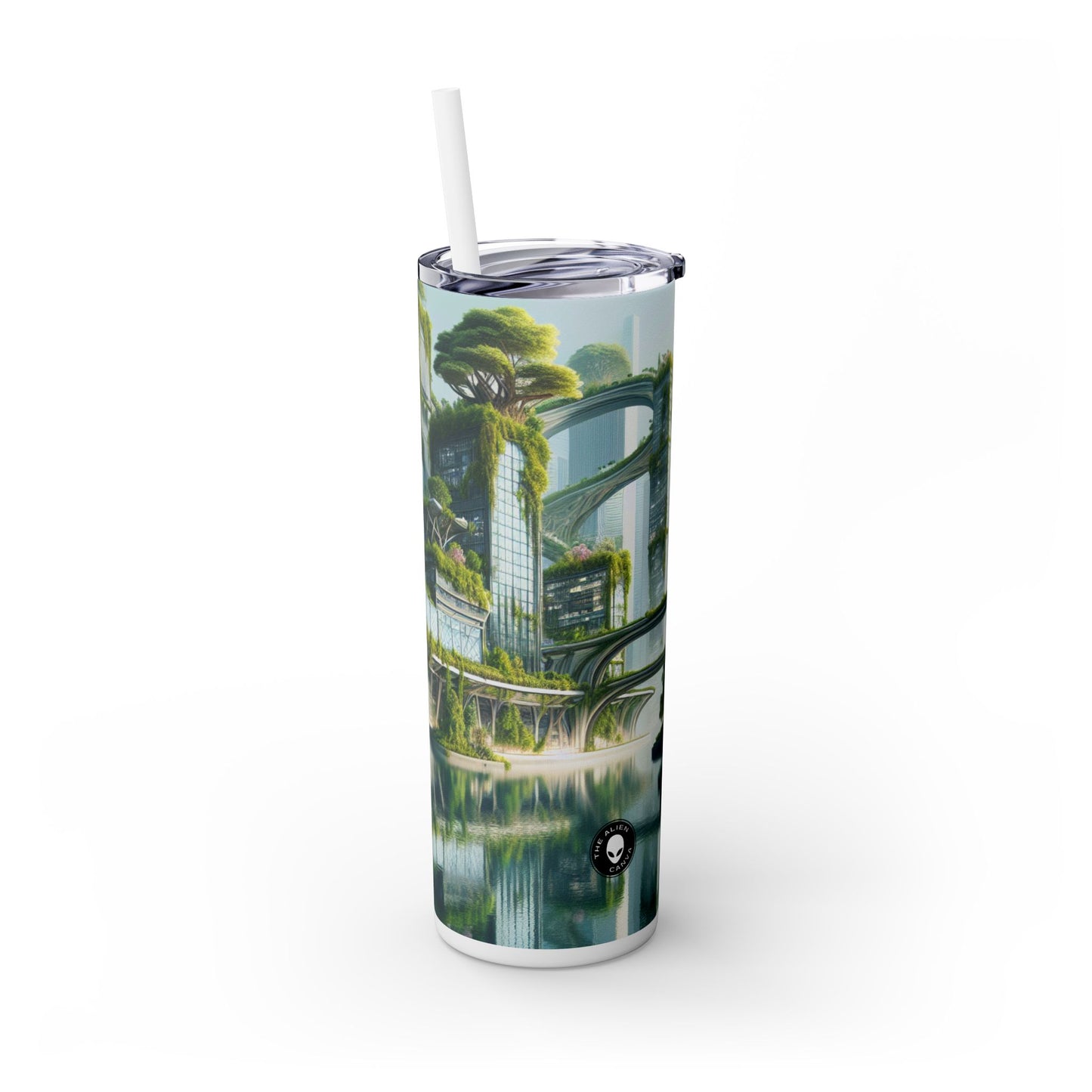 "Nature's Fusion : Un paysage urbain futuriste" - The Alien Maars® Skinny Tumbler avec paille 20oz