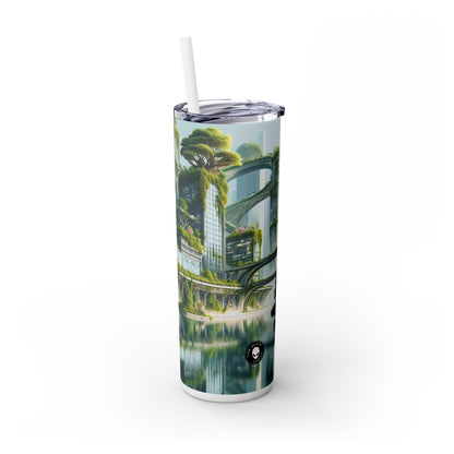 "Nature's Fusion: A Futuristic Cityscape" - The Alien Maars® Skinny Tumbler with Straw 20oz