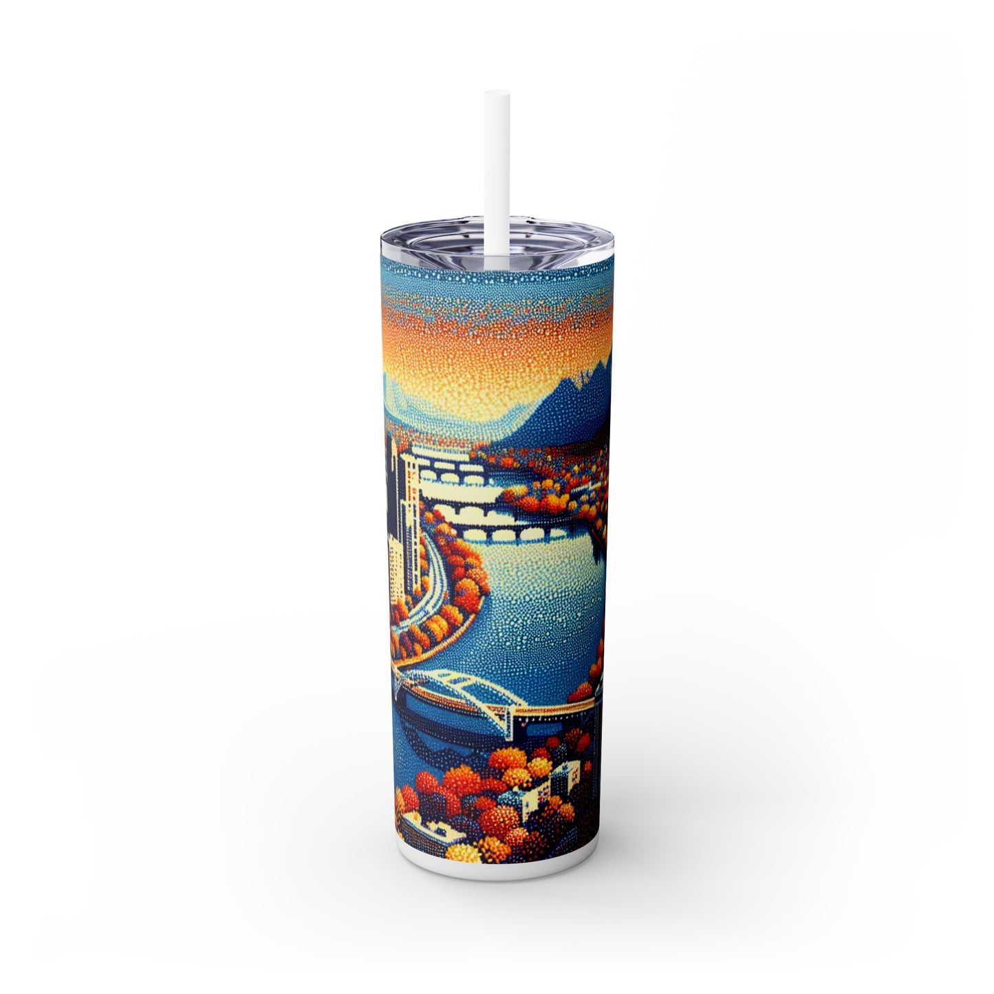 « Twilight Dotted Serenity » - The Alien Maars® Skinny Tumbler avec paille 20oz Pointillisme