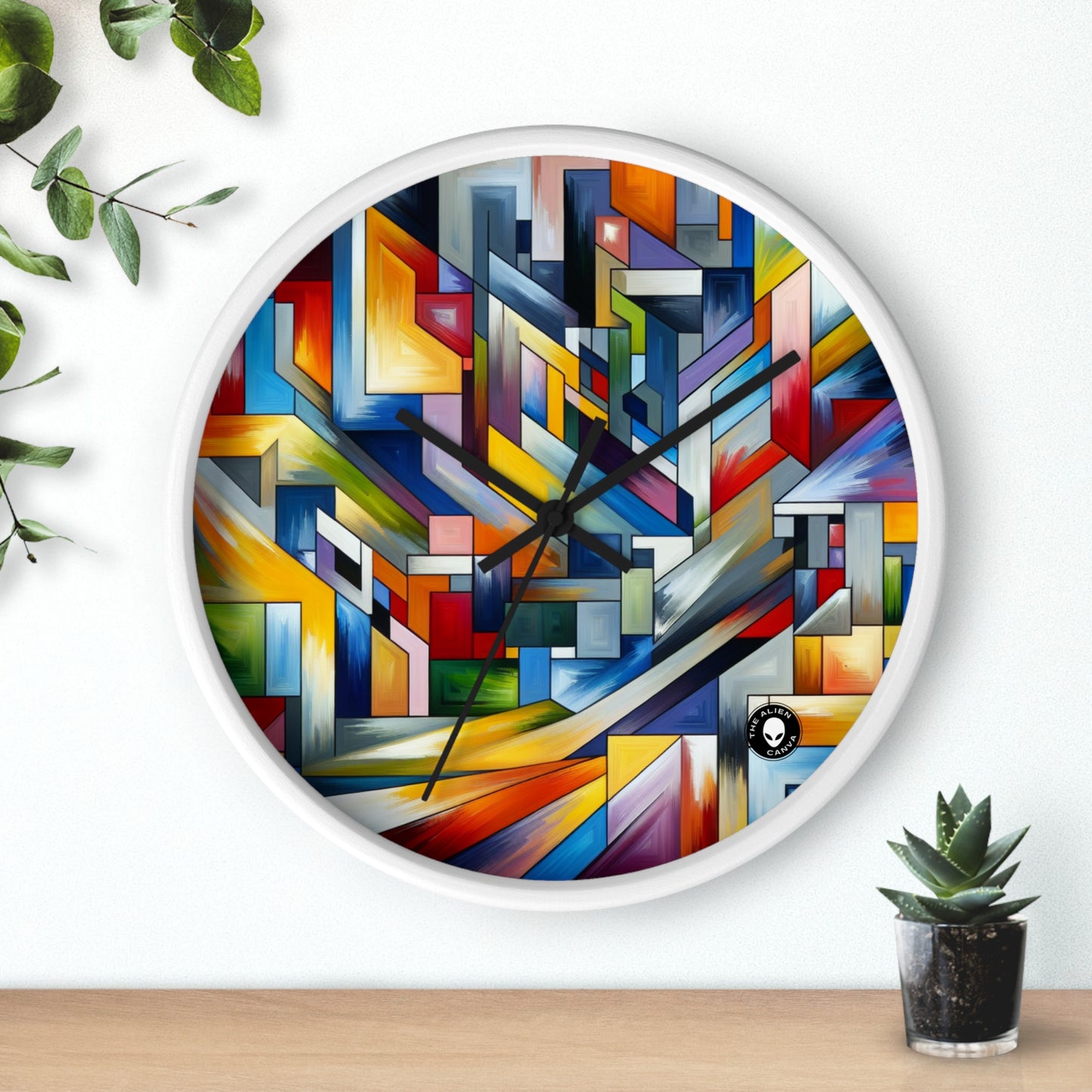 "City Pulse: A Vibrant Nighttime Geometric Journey" - The Alien Wall Clock Hard-edge Painting