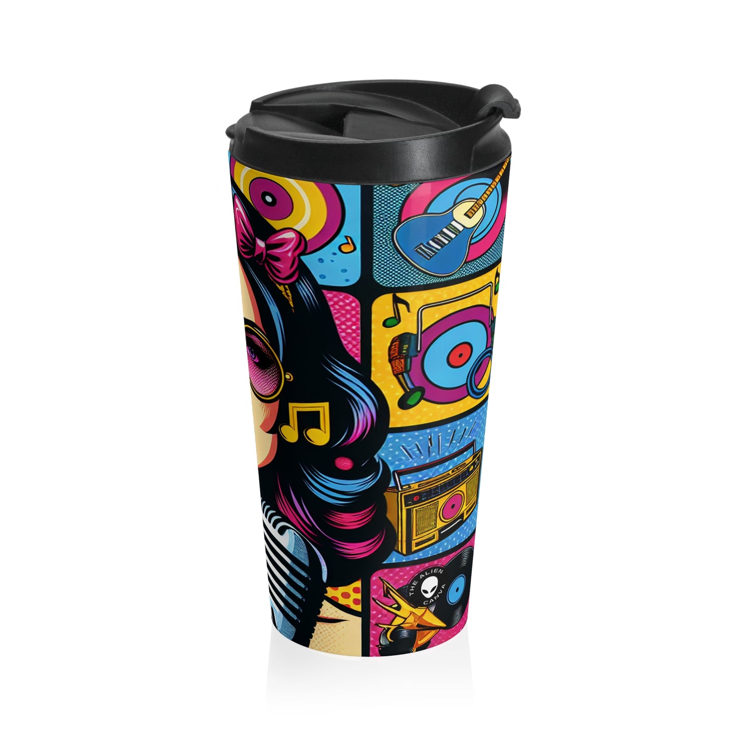 "Celebrating Pop Iconography: A Retrospective Portrait" - The Alien Stainless Steel Travel Mug Pop Art